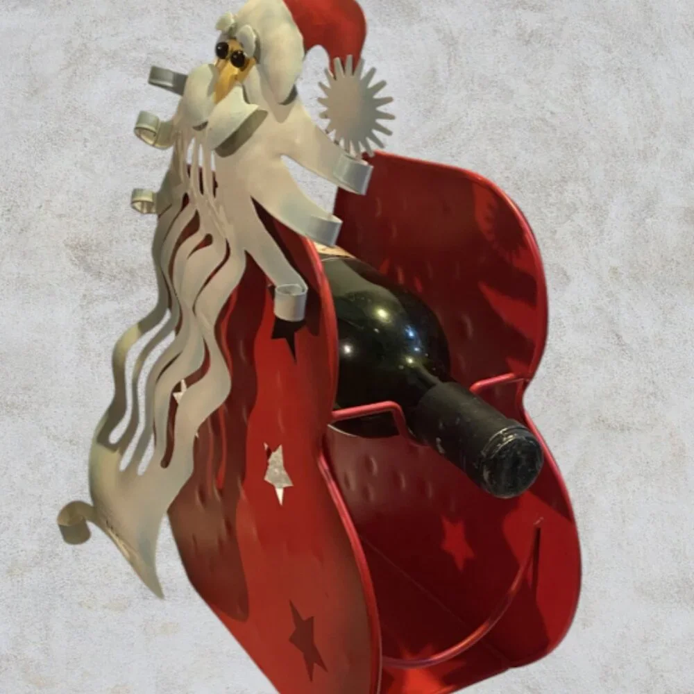 WINE HOLDER --  Christmas/Santa, Cut Metal, Holds 2 Bottles of Wine, Red/White